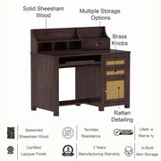 Onija Sheesham Wood Study Table with Storage & Cane Cabinet