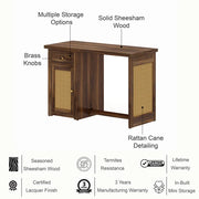 Onija Sheesham Wood Study Desk with Cane Cabinet