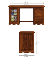 Onija Sheesham Wood Study Desk with Drawers & Tile Cabinet