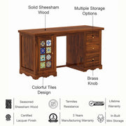 Onija Sheesham Wood Study Desk with Drawers & Tile Cabinet