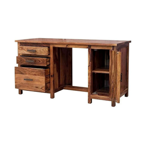ONIJA Sheesham Wood Writing Study Table with 3 Drawers & Cabinet Storage for Home and Office |Study Desk | Office Work Station Table | Natural Brown Finish