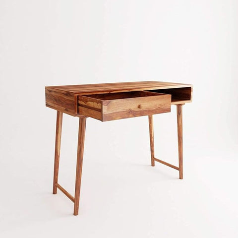 ONIJA Sheesham Wood Reading Writing Study Table Laptop Computer Workstation Desk for Home Office Students with Drawer Storage Desktop Counter Table (Teak Finish)