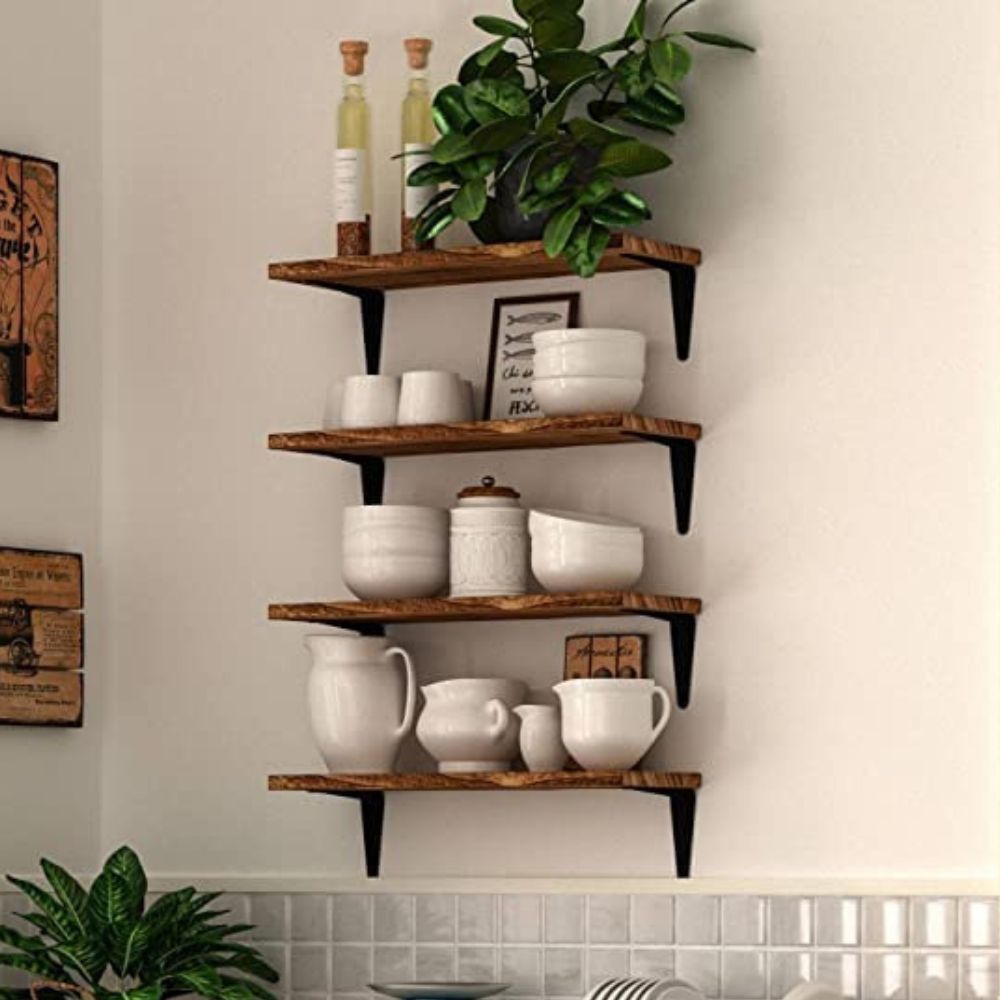 ONIJA  Shelves for Wall Storage, Wood Wall Shelves for Kitchen Organization and Storage, Wall Shelf Set of 4