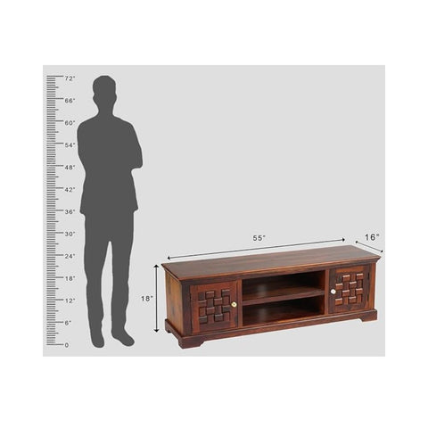 ONIJA Solid Sheesham Wood 2 Door & 2 Shelf Storage TV Cabinet for Living Room | TV Stand Table with Niwar Design