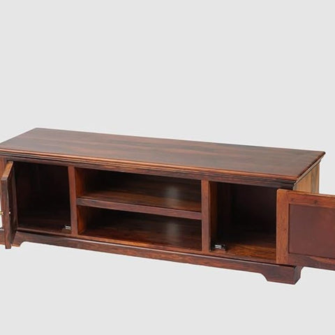 ONIJA Solid Sheesham Wood 2 Door & 2 Shelf Storage TV Cabinet for Living Room | TV Stand Table with Niwar Design