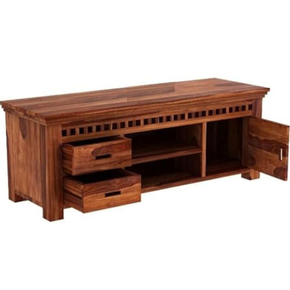 ONIJA Solid Sheesham Wood Tv Unit | TV Stand | TV Cabinet with Open & Close Storage for Living Room and Hotel Furniture