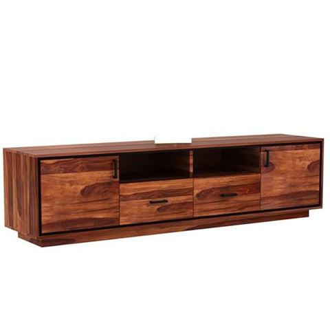 ONIJA  Solid Sheesham Wood TV Unit with 2 Drawers, 2 Shelves, and 2-Door Storage - Accommodates up to 65-Inch TV - Ideal for Living Room
