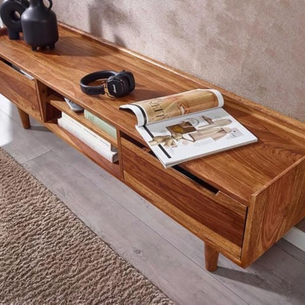 ONIJA Solid Sheesham Wood TV Unit with 2 Drawers