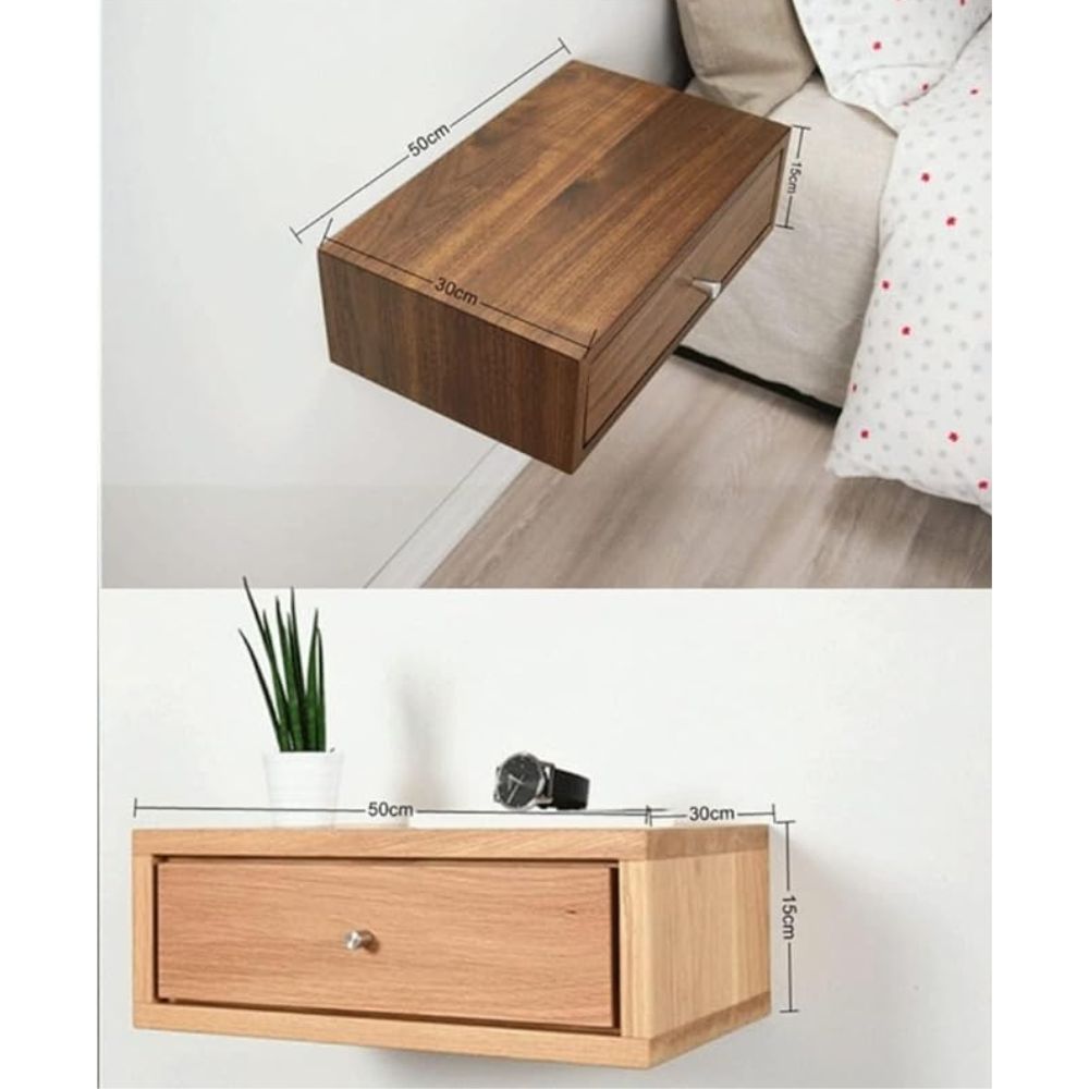 ONIJA Solid Wood Floating nightstand with Drawer and Shelf, mid Century Bedside Table, mid Century Modern End Table nightstand for Bedroom/Livingroom