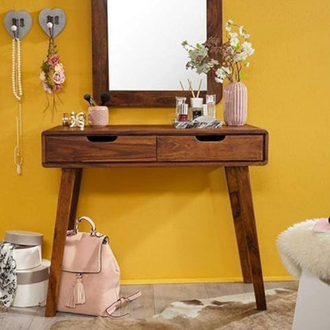 ONIJA Solid Sheesham Wood Study Table with 2 Drawers Writing Desk Wooden Laptop Table Multipurpose Workstation for Study Room Home and Office (Honey Finish)
