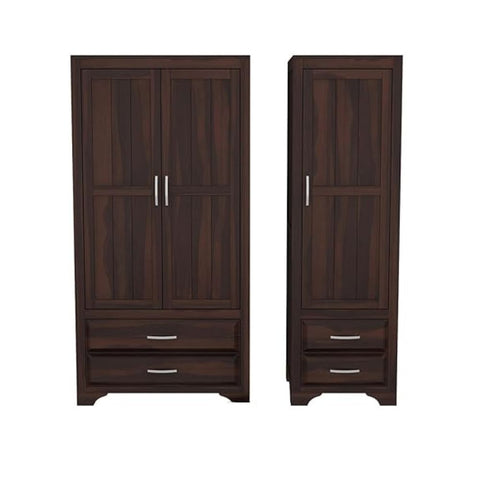 ONIJA  Wooden 3 Door Wardrobe for Clothes with 4 Drawer 4 Shelf Storage & Hanging Space - Sheesham Wood Almirah for Bedroom - WALNUT FINISH