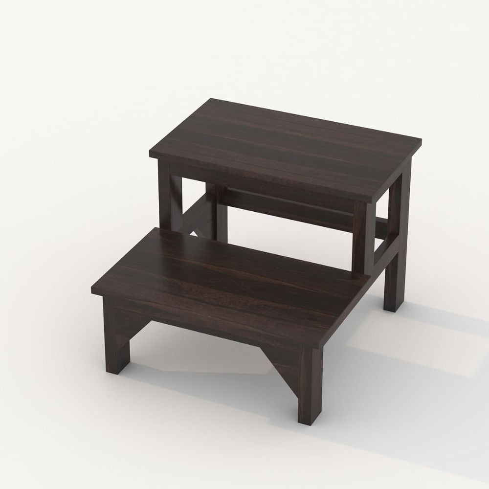 ONIJA Solid Sheesham Wood 2 Step Stool for Kitchen | Wooden Foot Rest Stool for Living Room | Rosewood Stepping Footstool/Foot Stool | Multipurpos Two-Step Stool for Home - WALNUT FINISH
