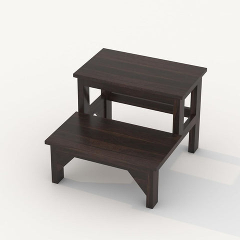 ONIJA Solid Sheesham Wood 2 Step Stool for Kitchen | Wooden Foot Rest Stool for Living Room | Rosewood Stepping Footstool/Foot Stool | Multipurpos Two-Step Stool for Home - WALNUT FINISH