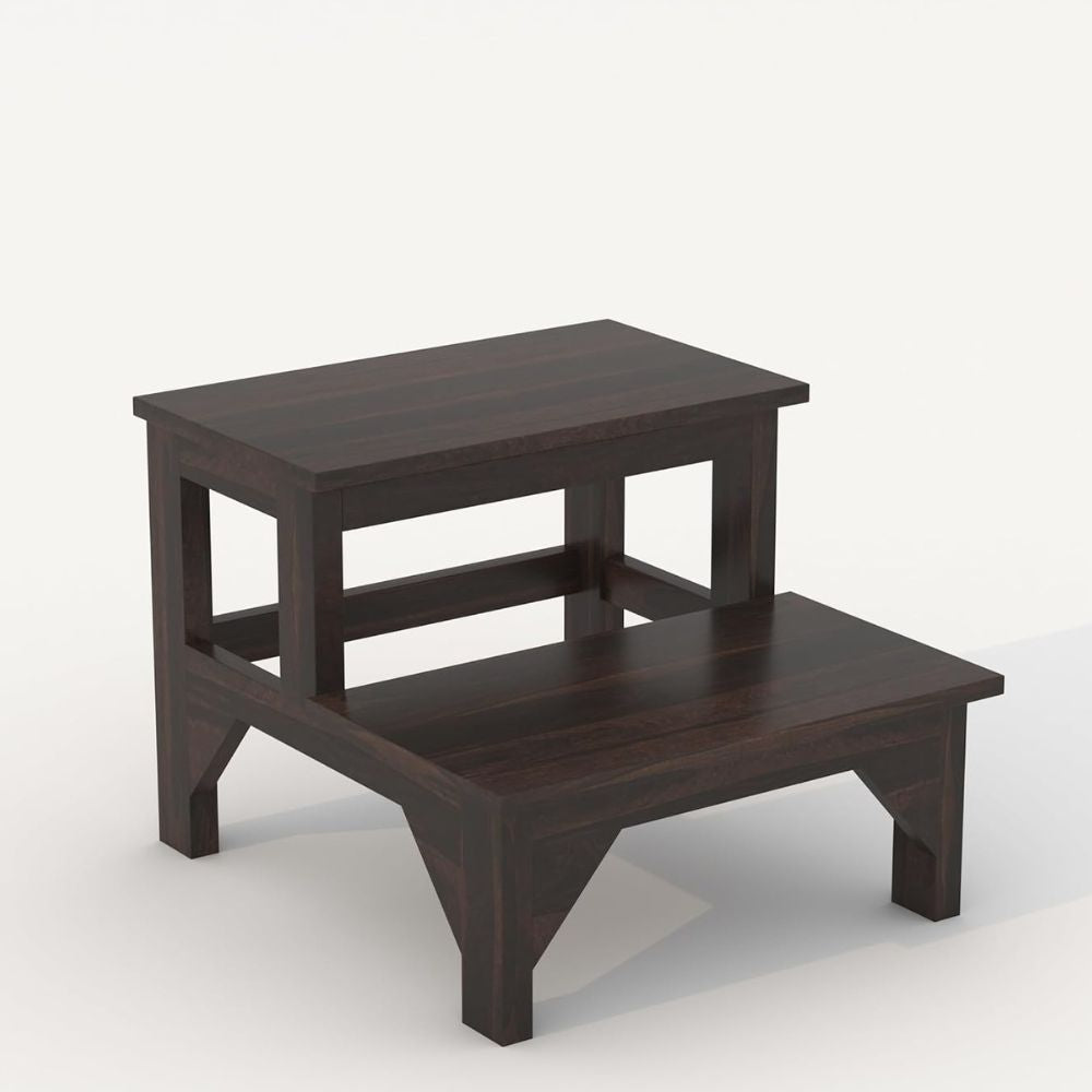 ONIJA Solid Sheesham Wood 2 Step Stool for Kitchen | Wooden Foot Rest Stool for Living Room | Rosewood Stepping Footstool/Foot Stool | Multipurpos Two-Step Stool for Home - WALNUT FINISH