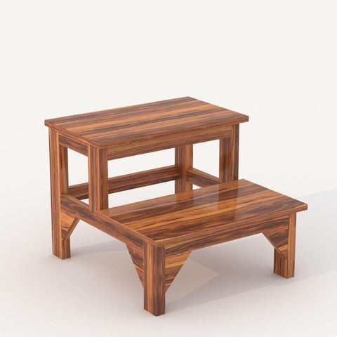 ONIJA Solid Sheesham Wood 2 Step Stool for Kitchen | Wooden Foot Rest Stool for Living Room | Rosewood Stepping Footstool/Foot Stool | Multipurpos Two-Step Stool for Home - HONEY FINISH