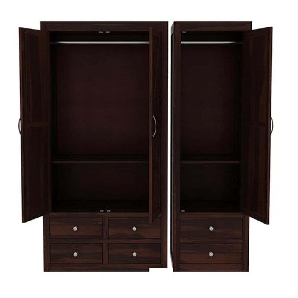 ONIJA Wooden 3 Door Wardrobe for Clothes with 6 Drawer 4 Shelf Storage & Hanging Space - Sheesham Wood Almirah for Bedroom