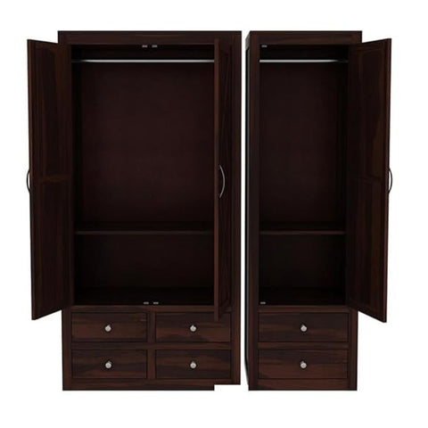 ONIJA Wooden 3 Door Wardrobe for Clothes with 6 Drawer 4 Shelf Storage & Hanging Space - Sheesham Wood Almirah for Bedroom