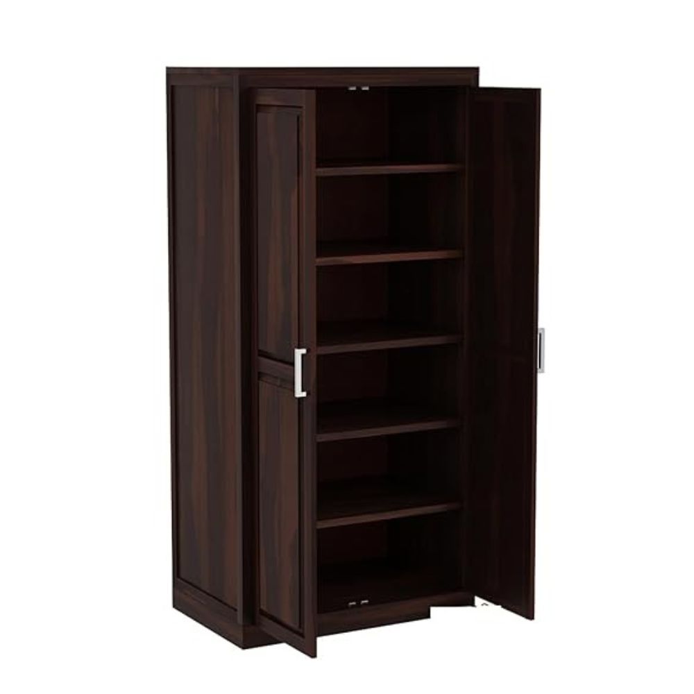 ONIJA  Wooden 2 Door Wardrobe for Clothes with 6 Shelf Storage - Sheesham Wood Almirah for Bedroom