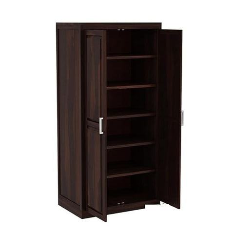 ONIJA  Wooden 2 Door Wardrobe for Clothes with 6 Shelf Storage - Sheesham Wood Almirah for Bedroom