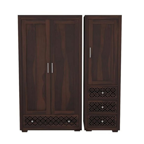 ONIJA  Wooden 3 Door Wardrobe for Clothes with 6 Drawer 8 Shelf Storage & Hanging Space - Sheesham Wood Almirah for Bedroom