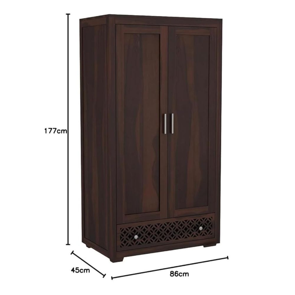 ONIJA  Wooden 3 Door Wardrobe for Clothes with 6 Drawer 8 Shelf Storage & Hanging Space - Sheesham Wood Almirah for Bedroom