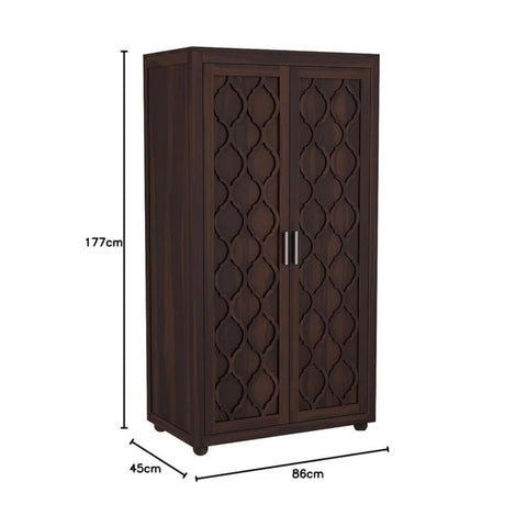 ONIJA Wooden 2 Door Wardrobe for Clothes with 2 Drawer 3 Shelf Storage & Hanging Space - Sheesham Wood Almirah for Bedroom