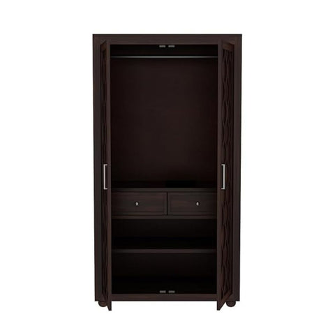 ONIJA Wooden 2 Door Wardrobe for Clothes with 2 Drawer 3 Shelf Storage & Hanging Space - Sheesham Wood Almirah for Bedroom