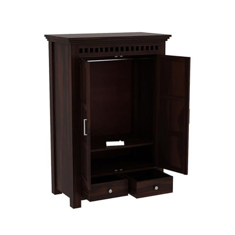ONIJA Wooden 2 Door Wardrobe for Clothes with 2 Drawer 2 Shelf Storage & Hanging Space - Sheesham Wood Almirah for Bedroom