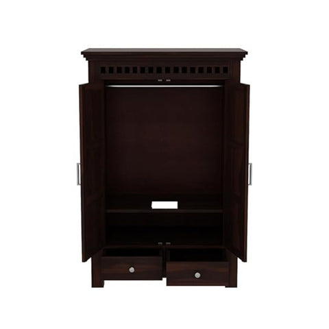 ONIJA Wooden 2 Door Wardrobe for Clothes with 2 Drawer 2 Shelf Storage & Hanging Space - Sheesham Wood Almirah for Bedroom