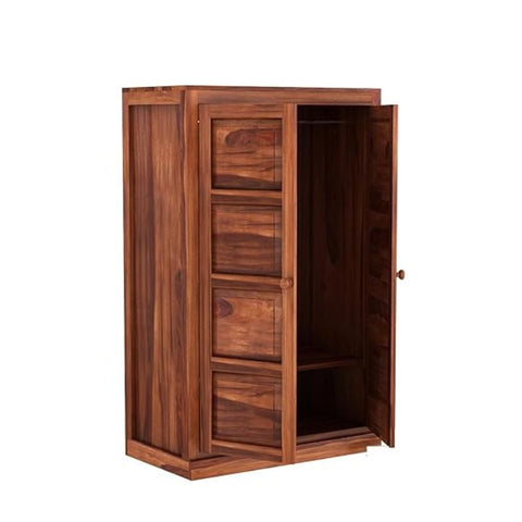 ONIJA Wooden 2 Door Wardrobe for Clothes with 2 Shelf Storage & Hanging Space - Sheesham Wood Almirah for Bedroom