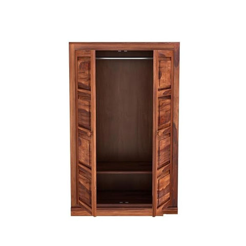 ONIJA Wooden 2 Door Wardrobe for Clothes with 2 Shelf Storage & Hanging Space - Sheesham Wood Almirah for Bedroom