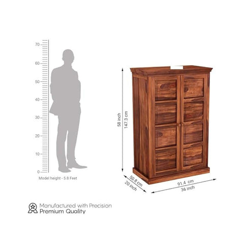 ONIJA Wooden 2 Door Wardrobe for Clothes with 2 Shelf Storage & Hanging Space - Sheesham Wood Almirah for Bedroom