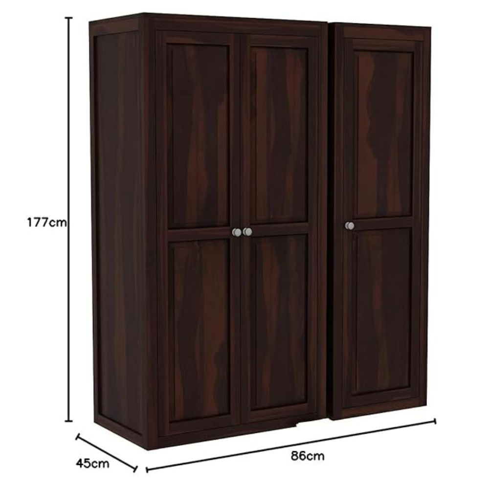 ONIJA  Wooden 3 Door Wardrobe for Clothes with 8 Shelf Storage & Hanging Space - Sheesham Wood Almirah for Bedroom