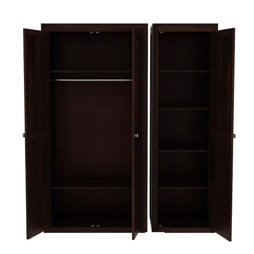 ONIJA  Wooden 3 Door Wardrobe for Clothes with 8 Shelf Storage & Hanging Space - Sheesham Wood Almirah for Bedroom