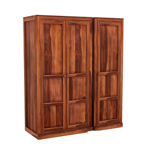 ONIJA Wooden 3 Door Wardrobe for Clothes with 5 Drawer 5 Shelf Storage & Hanging Space - Sheesham Wood Almirah for Bedroom - Solid Wood Large Cupboard