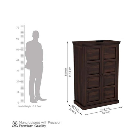 ONIJA Wooden 2 Door Wardrobe for Clothes with 2 Shelf Storage & Hanging Space - Sheesham Wood Almirah for Bedroom - Solid Wood Large Cupboard