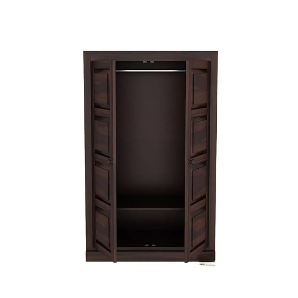 ONIJA Wooden 2 Door Wardrobe for Clothes with 2 Shelf Storage & Hanging Space - Sheesham Wood Almirah for Bedroom - Solid Wood Large Cupboard