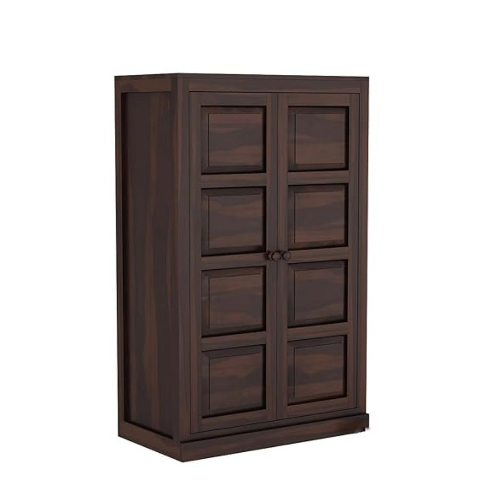 ONIJA Wooden 2 Door Wardrobe for Clothes with 2 Shelf Storage & Hanging Space - Sheesham Wood Almirah for Bedroom - Solid Wood Large Cupboard