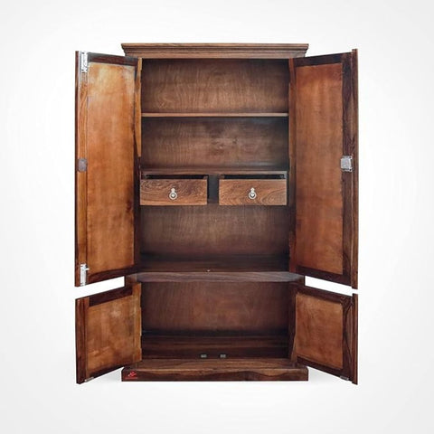 ONIJA  Solid Sheesham Wood Almirah/Wardrobe with Four Doors for Bedroom, Natural Honey Finish