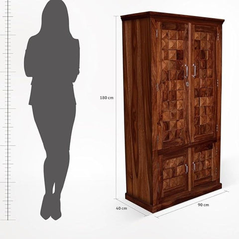ONIJA  Solid Sheesham Wood Almirah/Wardrobe with Four Doors for Bedroom, Natural Honey Finish