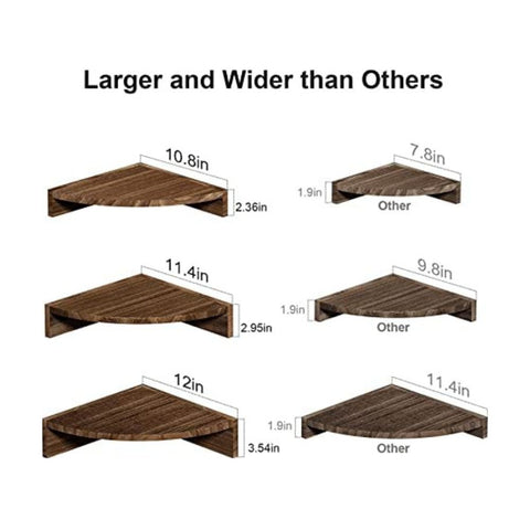 ONIJA Sheesham Wood Corner Shelf Wall Mount, Set of 3 Floating Shelves for Wall Storage and Display, Rustic Wall Shelves Wood Shelves for Bedroom, Kitchen, Living Room, Office (Dark Brown)