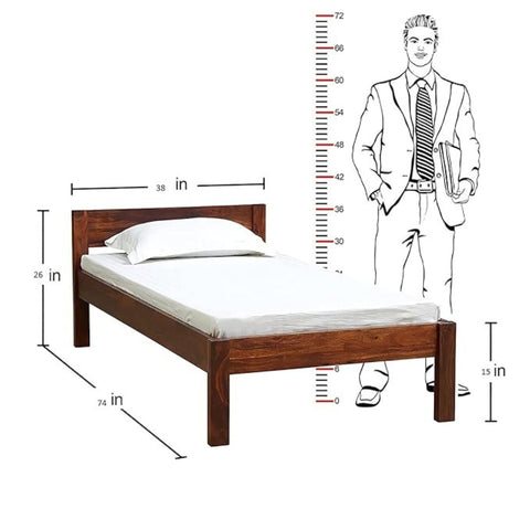 ONIJA Solid Sheesham Wood Single Size Bed Without Storage for Bedroom || Wooden Cot Furniture Beds for Home and Hotels - (Honey Finish)