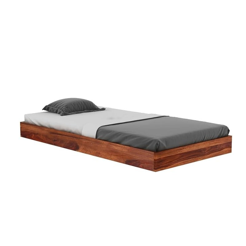 ONIJA Wood Low Height Single Size Bed Without Storage - Wooden Platform Palang Single Bed for Bedroom Living Room - Sturdy & Stylish Single Cot (Honey Finish)