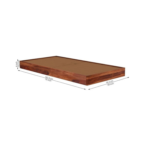 ONIJA Wood Low Height Single Size Bed Without Storage - Wooden Platform Palang Single Bed for Bedroom Living Room - Sturdy & Stylish Single Cot (Honey Finish)