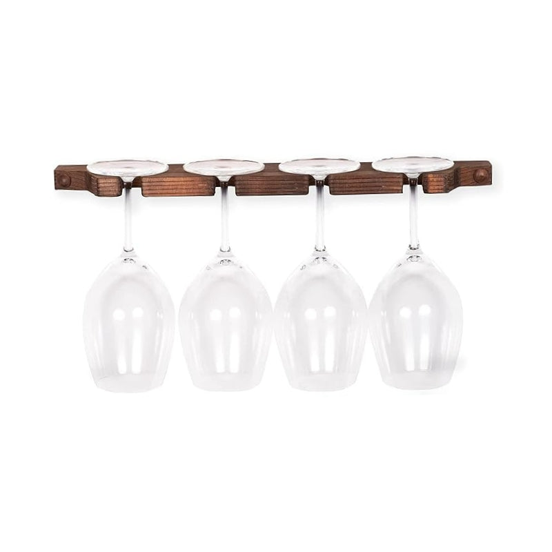 ONIJA Rustic Wall Mounted Stemware Rack Holder Fits 8 Wine Glasses Walnut Wooden Wine Glass Holder Set Of Two Wine Glass Bar Cabinet For Wall, Hanging Shelves