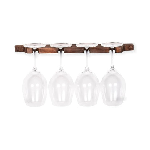 ONIJA Rustic Wall Mounted Stemware Rack Holder Fits 8 Wine Glasses Walnut Wooden Wine Glass Holder Set Of Two Wine Glass Bar Cabinet For Wall, Hanging Shelves
