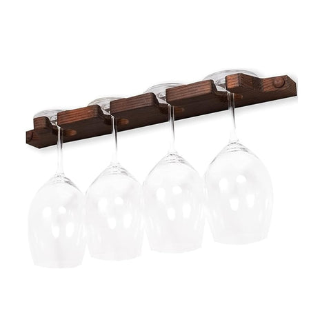 ONIJA Rustic Wall Mounted Stemware Rack Holder Fits 8 Wine Glasses Walnut Wooden Wine Glass Holder Set Of Two Wine Glass Bar Cabinet For Wall, Hanging Shelves