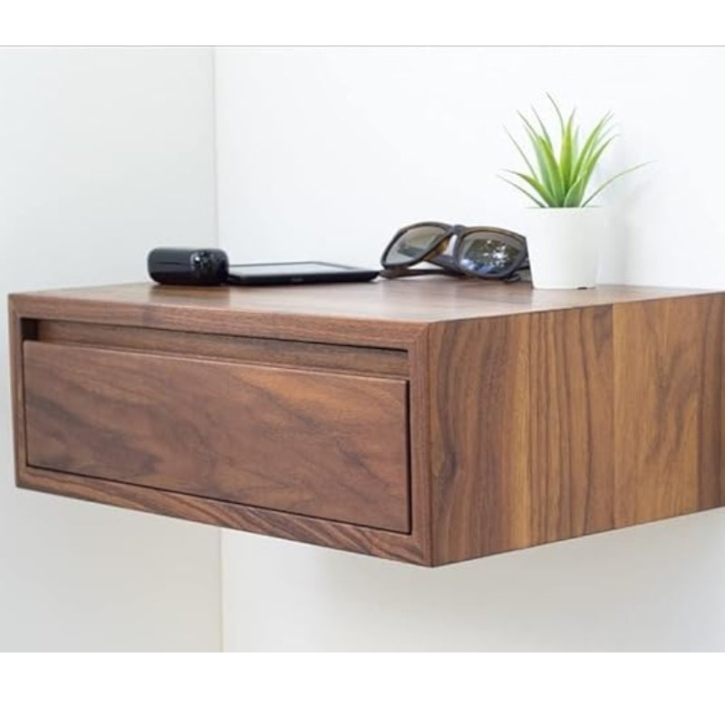 ONIJA Solid Sheesham Wood Floating nightstand with Drawer and Shelf, mid Century Bedside Table, mid Century Modern End Table, nightstand for Bedroom