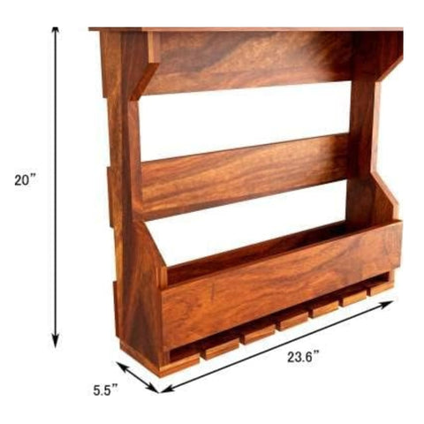 ONIJA  Solid Sheesham Wood Bar Cabinet | Wooden Bar Cabinet for Bar, Hotel | Finish Color - (Natural Finish)