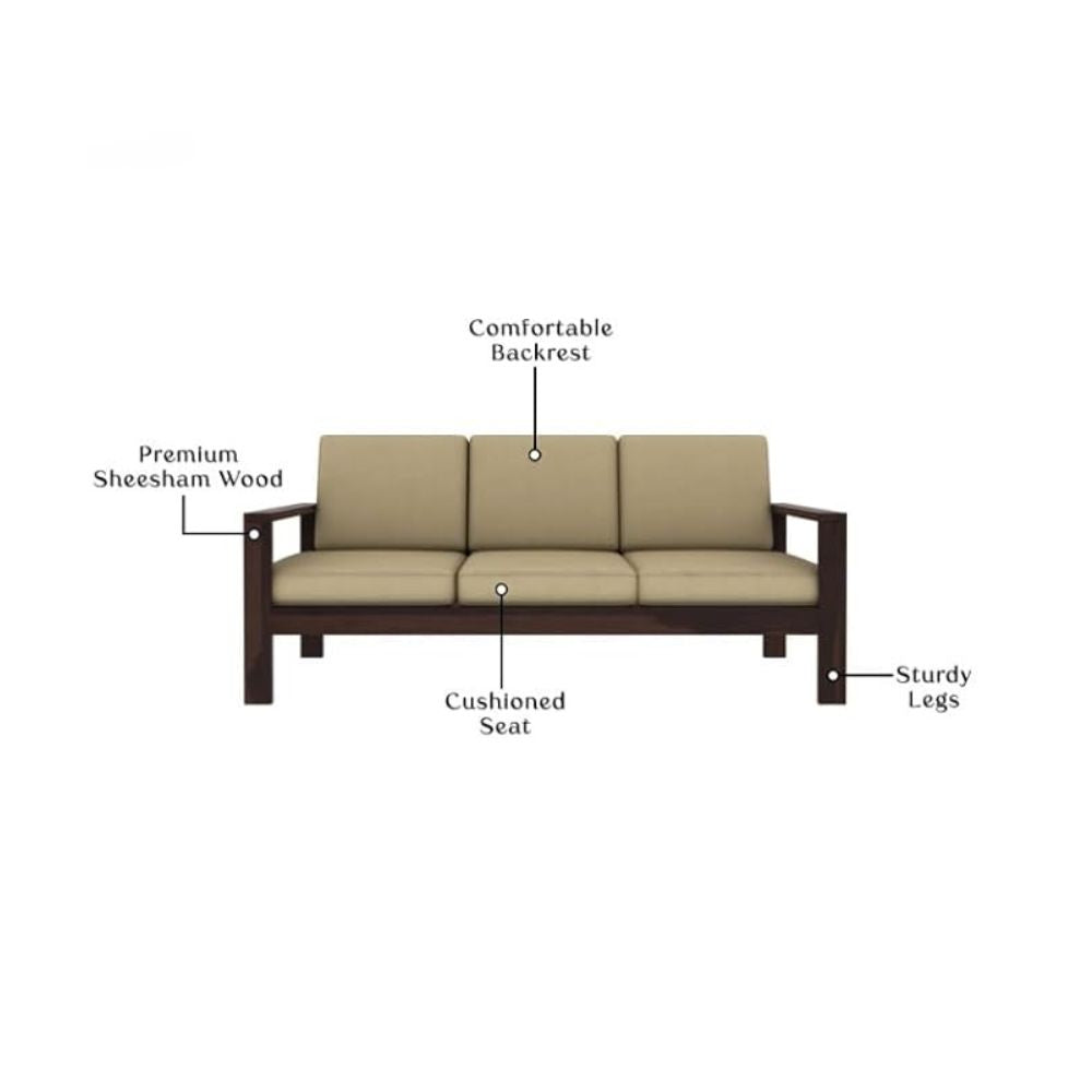ONIJA  Sofa 3 Seater for Livingroom - Sheesham Wood Sofa Set for Home Furniture - Three Seater Couch for Bedroom Office Sofa Set (Walnut Finish)